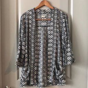 3/4 Sleeve Black & White | Open Cardigan